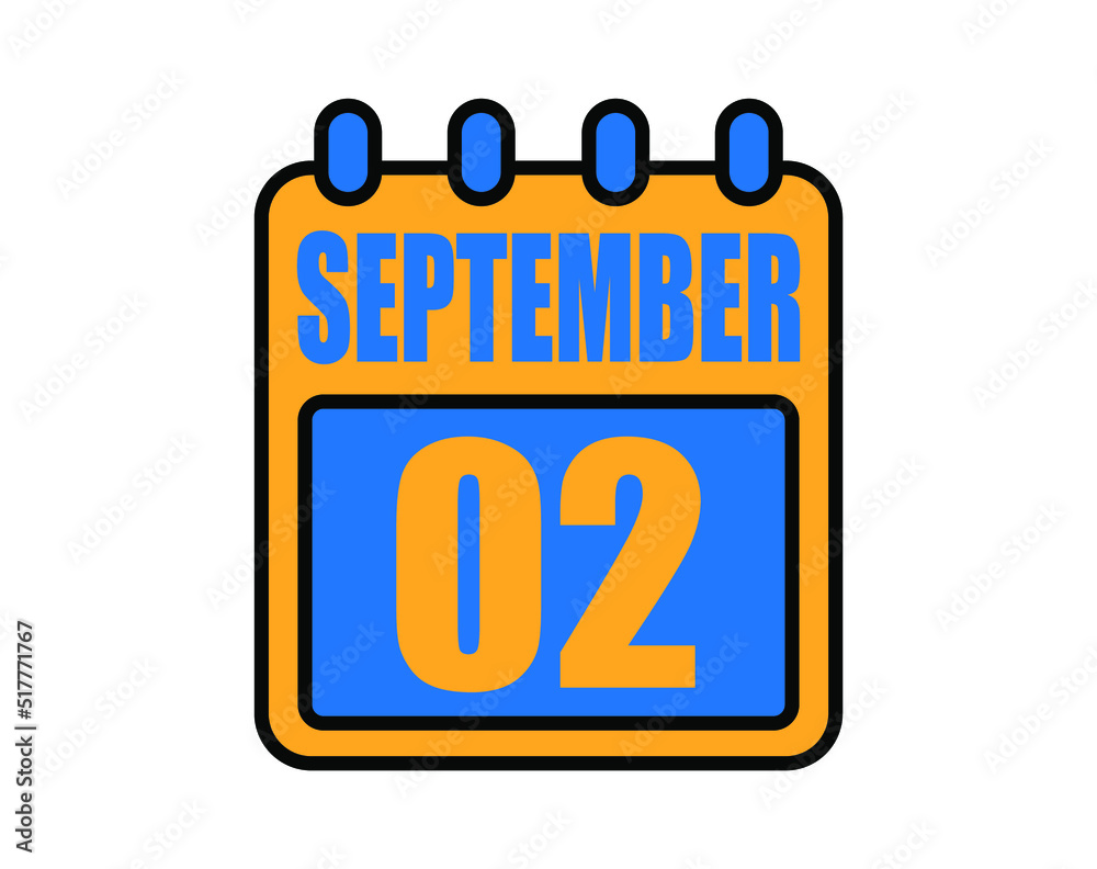 2 September calendar. September calendar icon in blue and orange. Vector Calendar Page Isolated on White Background. 2 September calendar. September calendar icon in blue and orange. Vector Calendar Page Isolated on White Background.