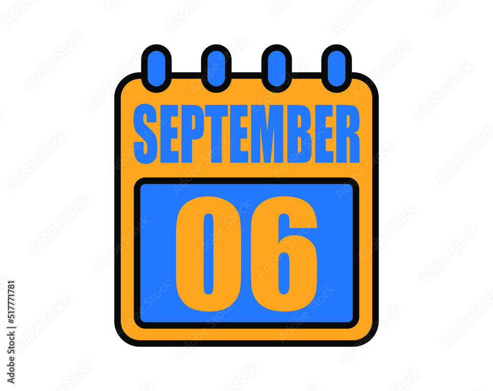 6 September calendar. September calendar icon in blue and orange. Vector Calendar Page Isolated on White Background. 6 September calendar. September calendar icon in blue and orange. Vector Calendar Page Isolated on White Background.