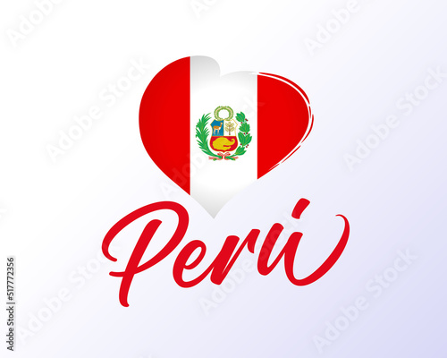 Peru, 28 of July Independence Day with flag in heart. Felices Fiestas Patrias, translation - Happy National Holiday Peru. Vector illustration