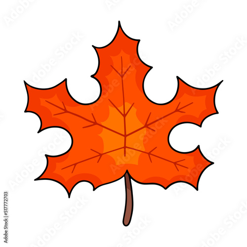 Maple leaf, vector design element in the style of doodles, isolated on a white background, hand drawn