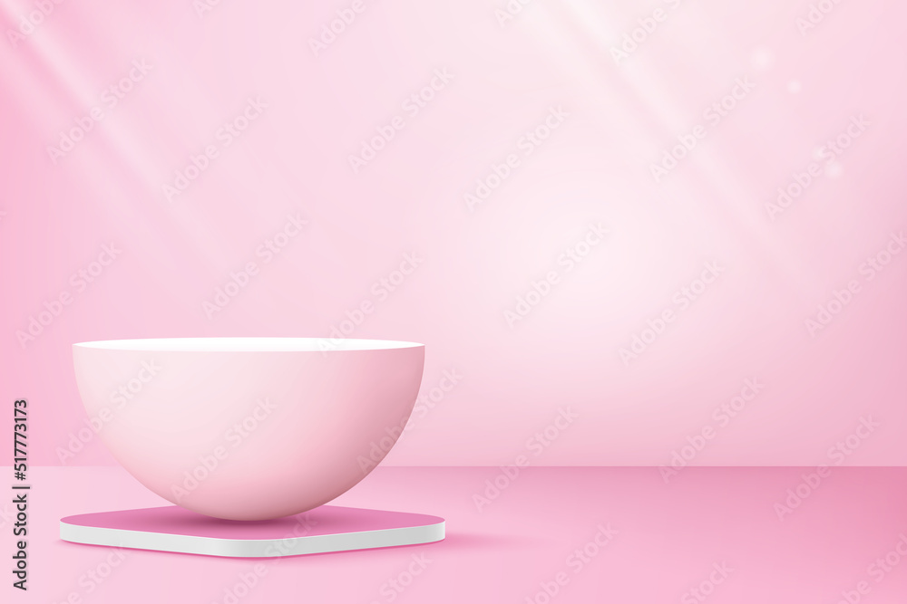 Sphere-shaped podium for product display on pastel pink background Sphere-shaped podium for product display on pastel pink background