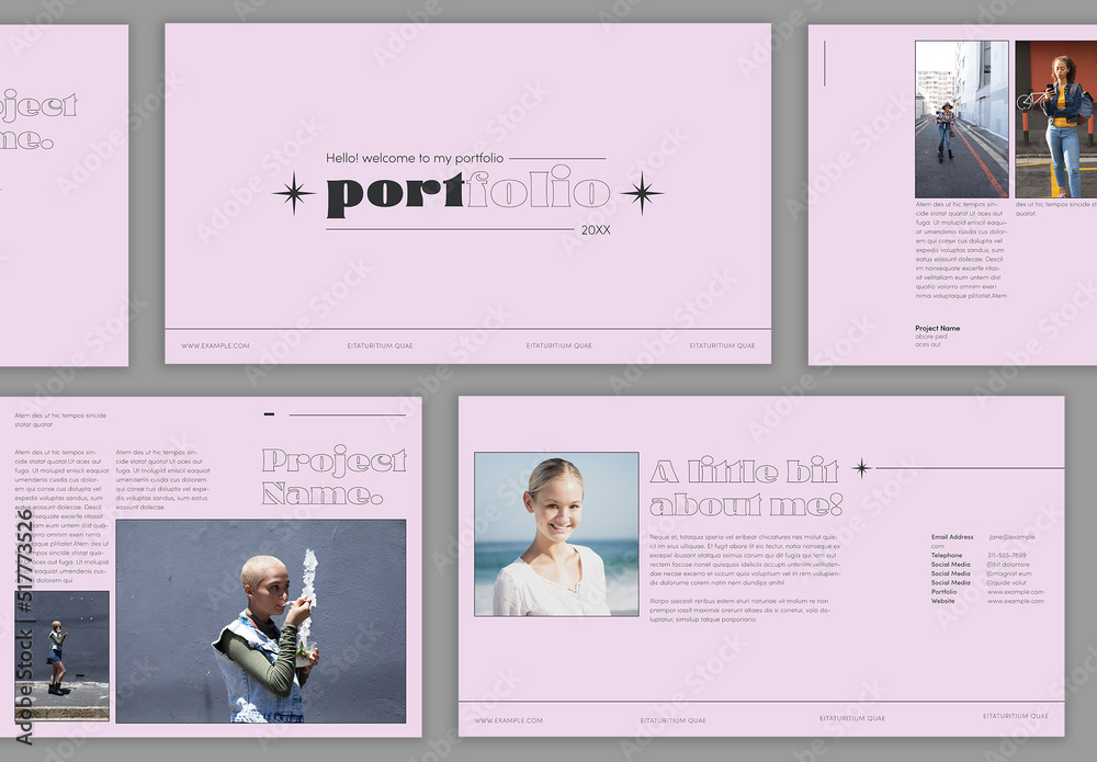 Pink Portfolio Layout Design Stock Template | Adobe Stock