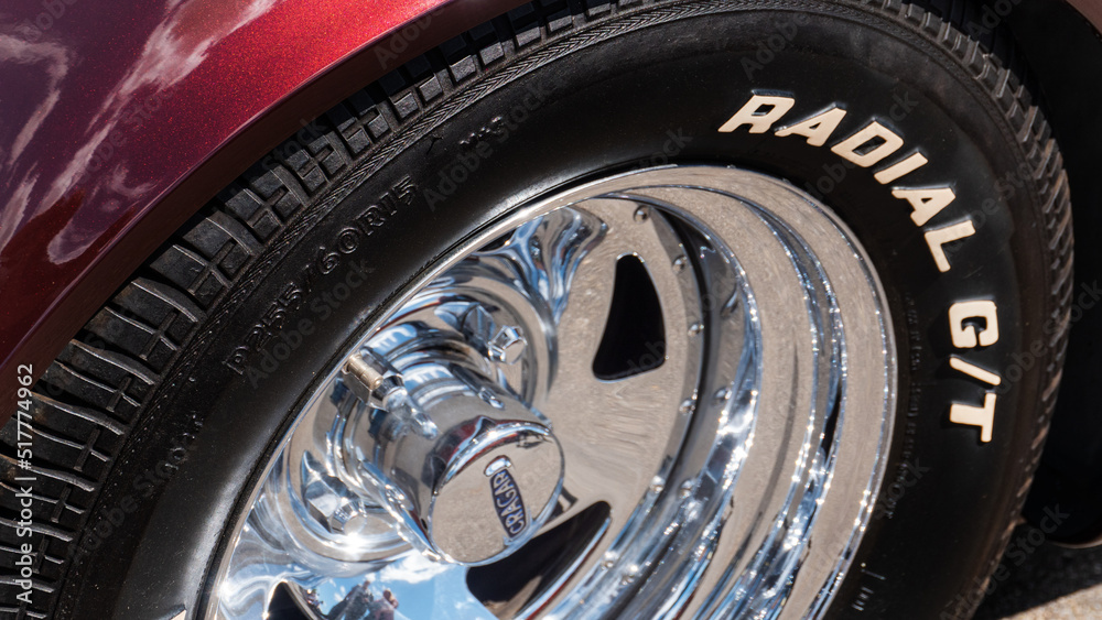 LANDAU - JUL 10, 2022: 1962 Radial G/T Sporty tires on Cragar rims ...