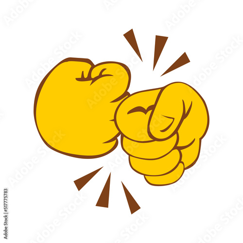 Greeting of two clenched fists of hands.  Cartoon icon in comic style. Vector on transparent background