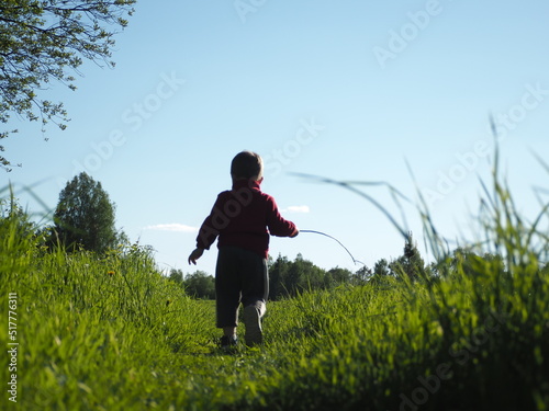Children summer vacation hike in the forest