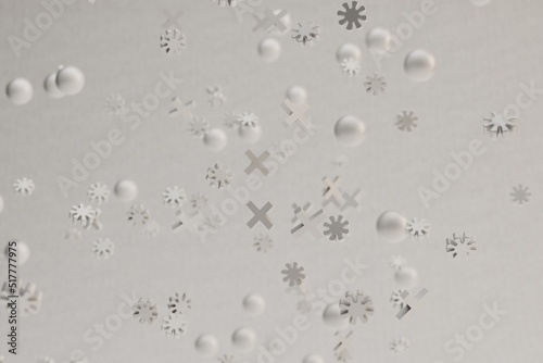 abstract background. white small bubbles and gears scattered over a white background. 3d render. 3d illustration