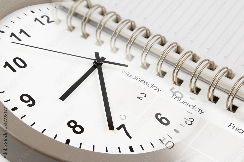 Clock face and calendar diary composite Clock face and calendar diary composite
