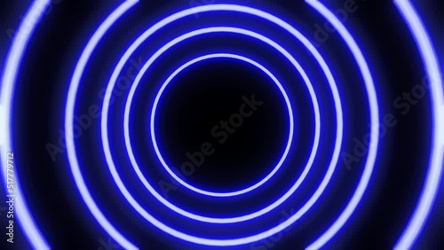 Abstract Neon Circle Lines, Glowing and Making Tunnel In Darkness