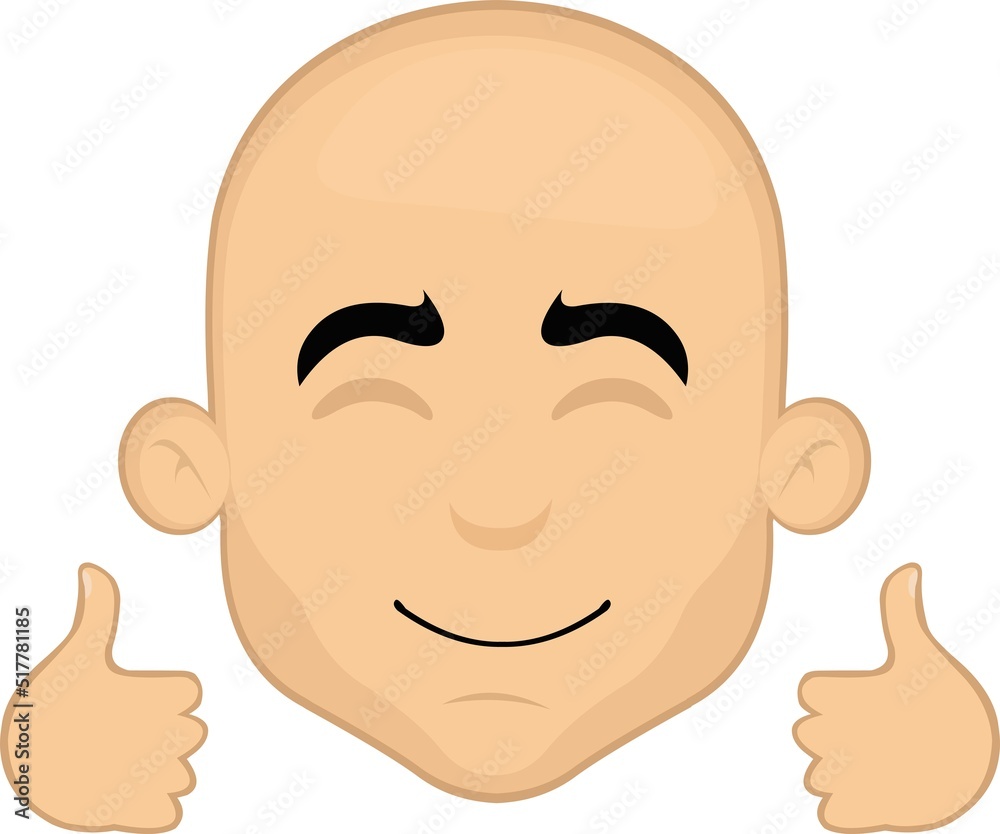 Vector illustration of the face of a cartoon bald man with a happy expression and thumbs up Vector illustration of the face of a cartoon bald man with a happy expression and thumbs up