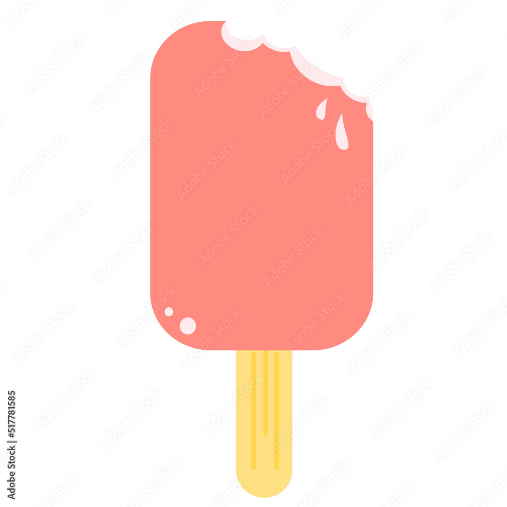 Vector illustration of pink strawberry ice cream on a stick