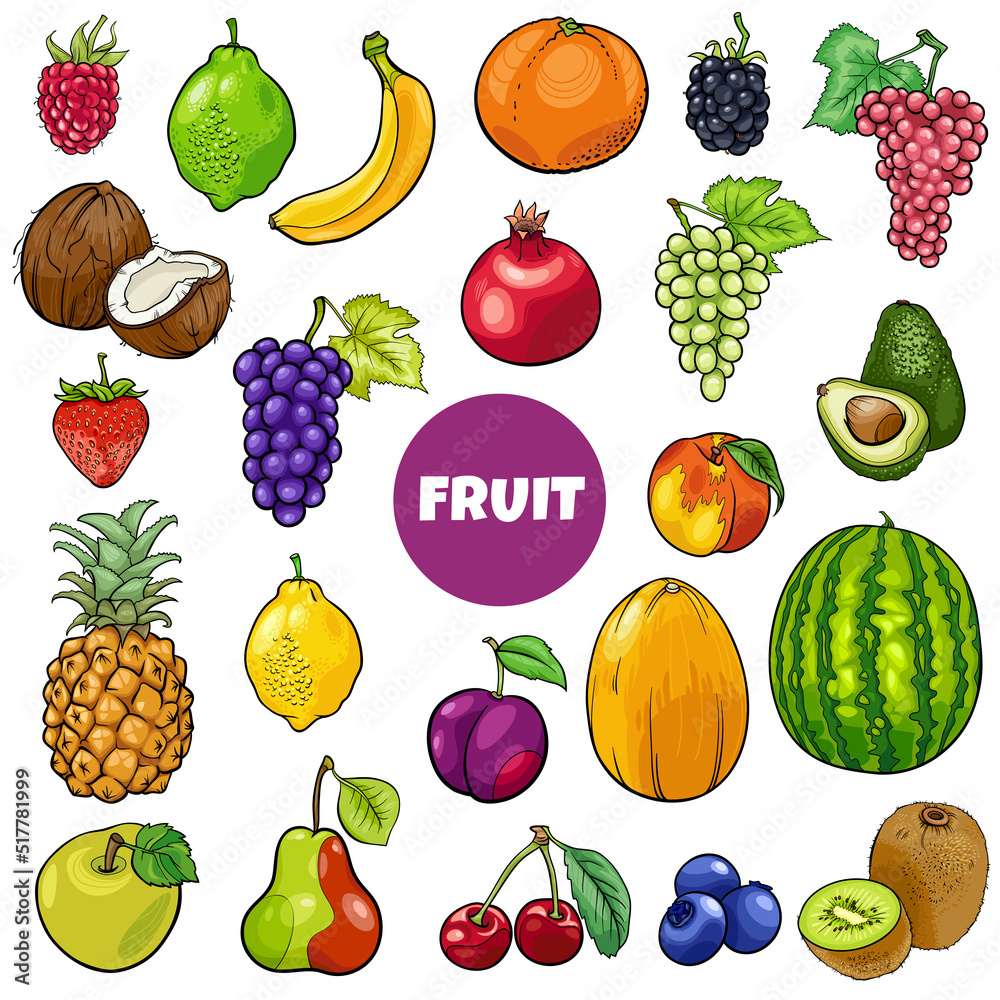 cartoon fresh fruit food objects set