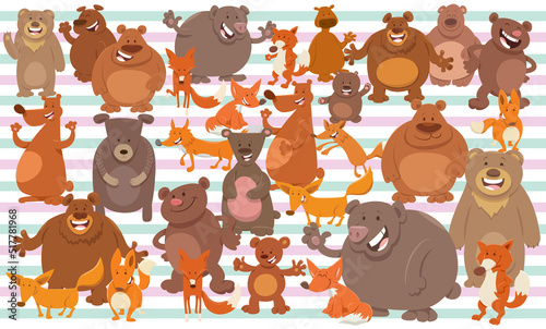 cartoon bears and foxes set or paper pack or fabric design