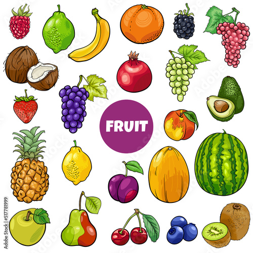 Obraz na płótnie cartoon fresh fruit food objects set w salonie