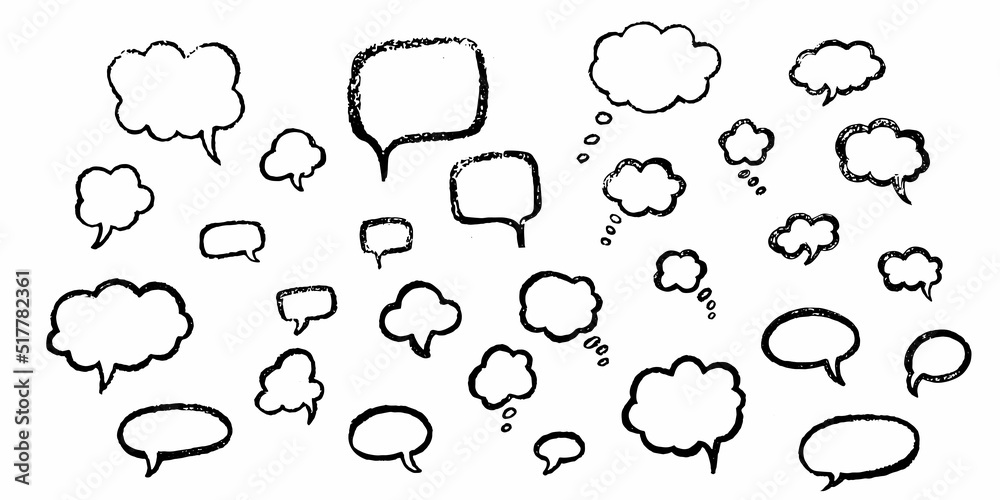 Speech bubble hand draw doodle set. Vector stock illustration isolated on white background for comic graphic book. Speech bubble hand draw doodle set. Vector stock illustration isolated on white background for comic graphic book.