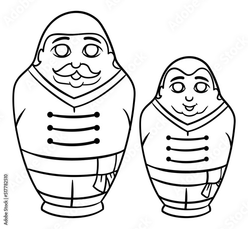 Cute pair of male Matryoshka dolls for coloring, Vector illustration