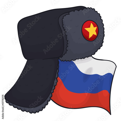 Patriotic Russian flag and traditional ushanka hat, Vector illustration