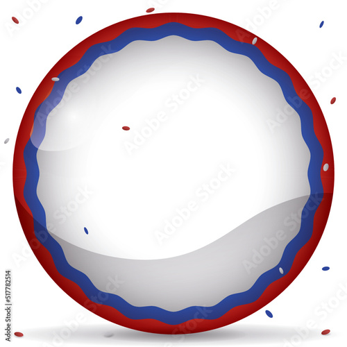 Button template with Russian tricolor fringes under a confetti shower, Vector illustration