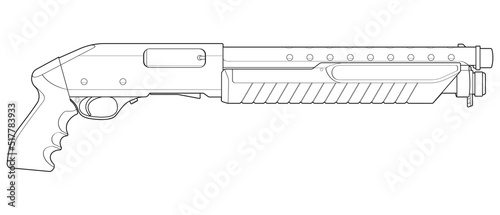 Firearms line art style, Shooting gun, Weapon illustration, Vector Line, Gun illustration, Modern Gun, Military concept, Pistol line art for training
