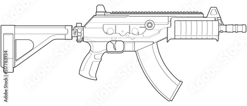 Firearms line art style, Shooting gun, Weapon illustration, Vector Line, Gun illustration, Modern Gun, Military concept, Pistol line art for training
