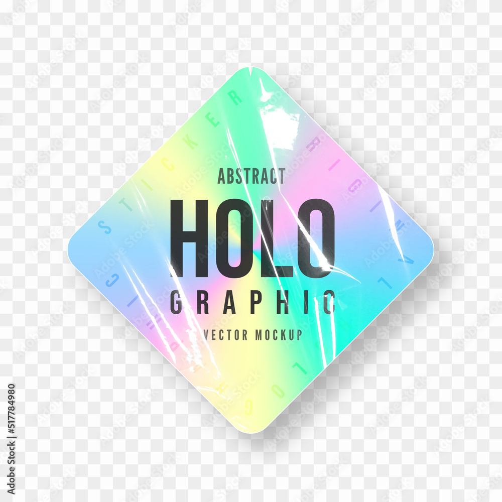 Holographic sticker mockup, square shape. Paper holographic sticker and