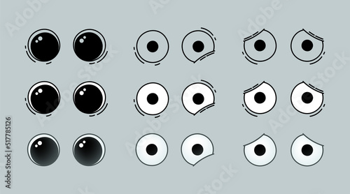 Googly eyes doodle facial expression vector set. Plastic wobbly eyeball collection for toy face decoration. photo