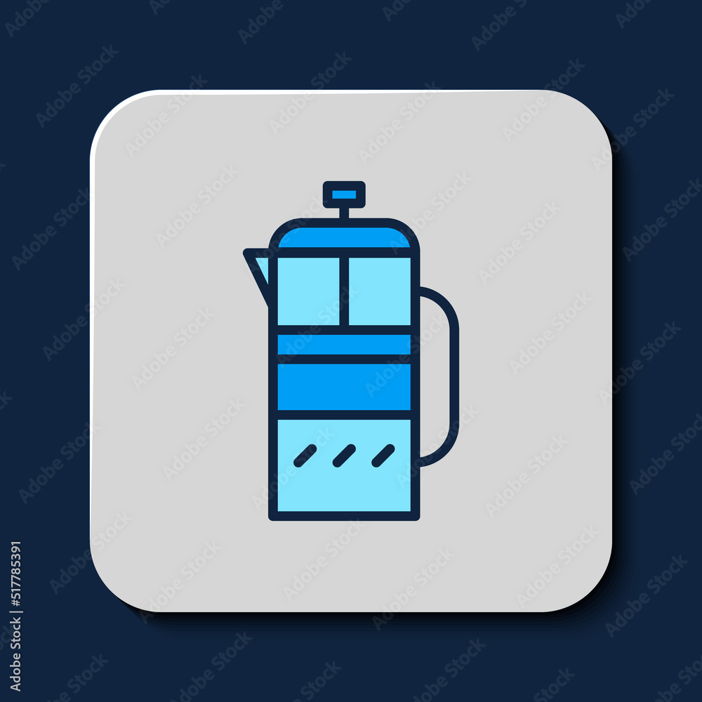 Filled outline French press icon isolated on blue background. Vector Filled outline French press icon isolated on blue background. Vector
