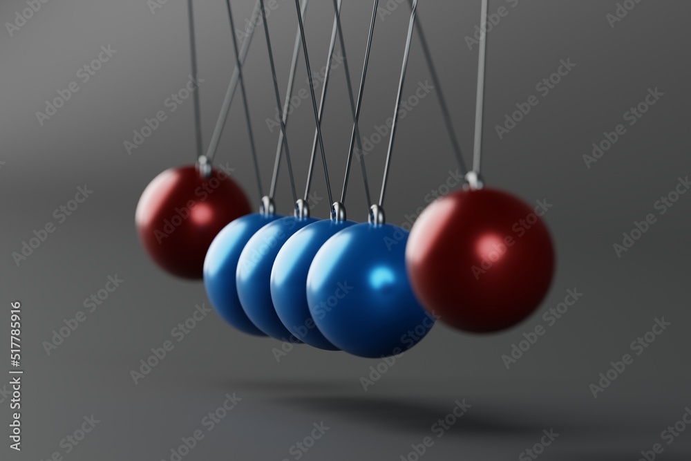 Simple Newton pendulum mechanism. Balls hitting each other. 3d