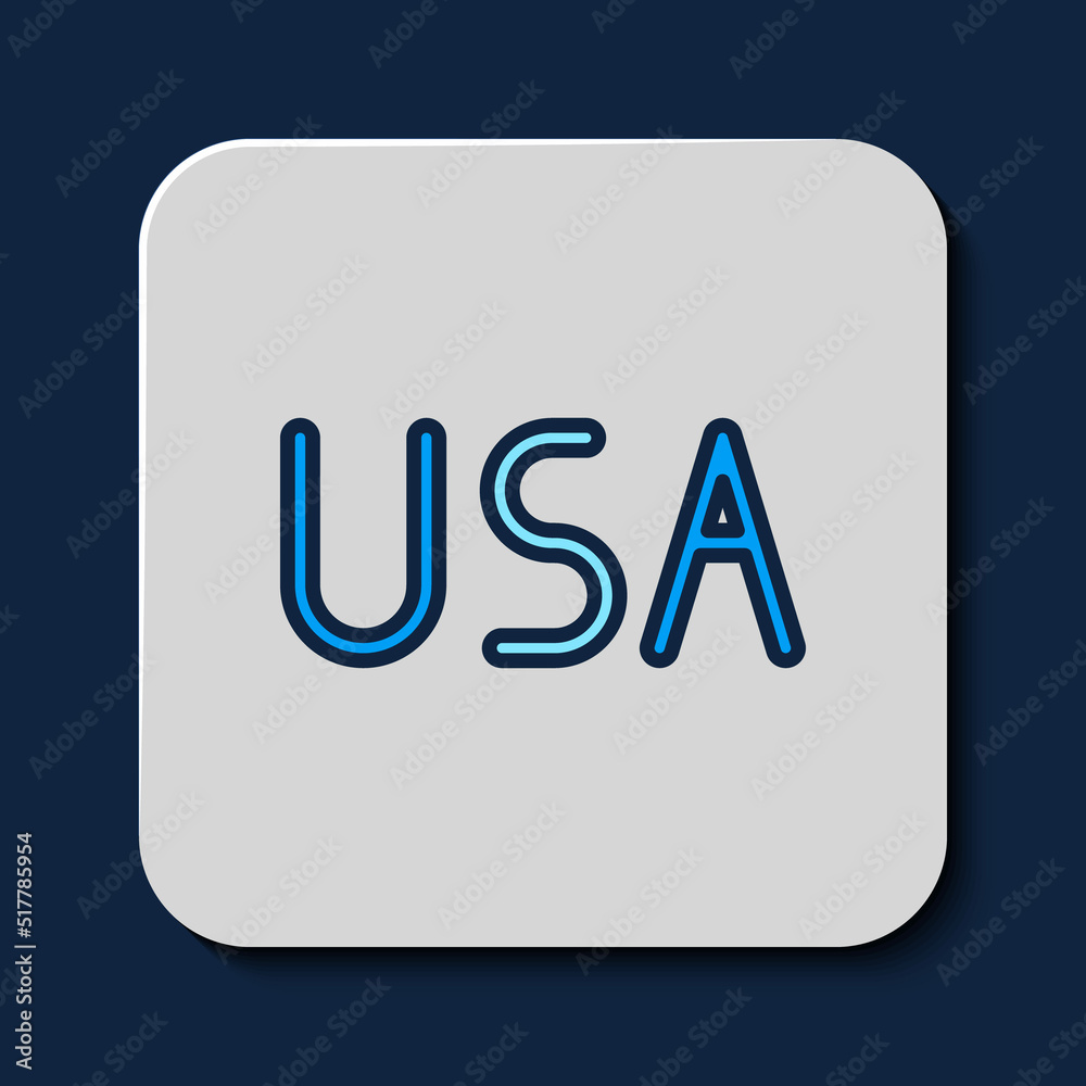 Filled outline USA label icon isolated on blue background. United States of America. Vector Filled outline USA label icon isolated on blue background. United States of America. Vector