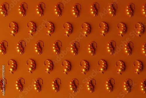 A presley pattern composed of orange balls on an orange background. 3d rendering, 3d illustration.