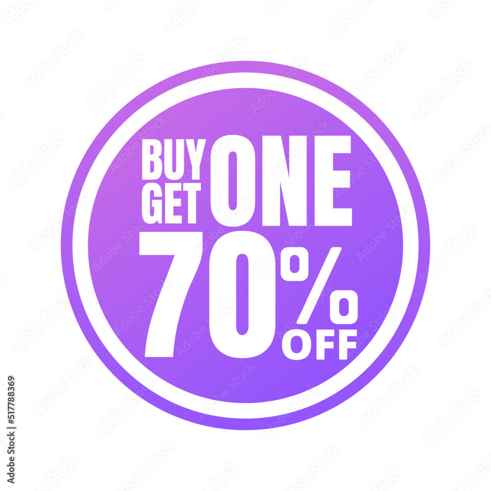 70% off, buy get one, online super discount purple button. Vector illustration, icon Seventy 70% off, buy get one, online super discount purple button. Vector illustration, icon Seventy