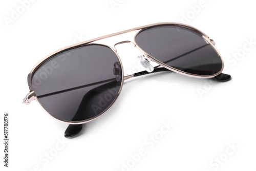 New stylish aviator sunglasses isolated on white