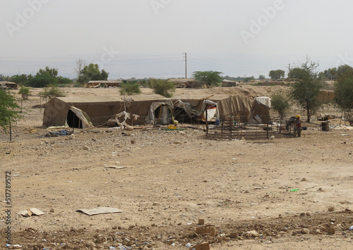 nomadic camp made with the tents of a tribe living in the desert photo