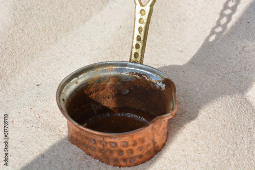 Turkish sand coffee copper cups and sand