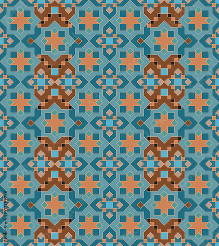 Seamless, Vector Image of Rectilinear Figures in Bluish and Brownish Tones, Forming A Kind of Mosaic Pattern. Can Be Used in Design and Textiles