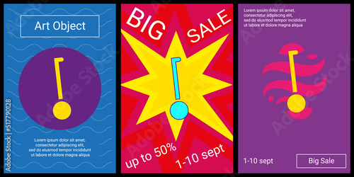 Trendy retro posters for organizing sales and other events. Large gyroscooter in the center of each poster. Vector illustration on black background