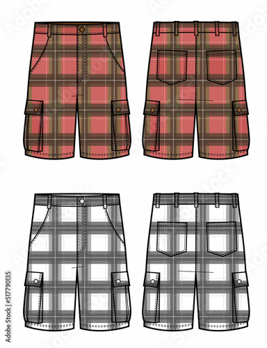 Mens checkered shorts with pockets on sides