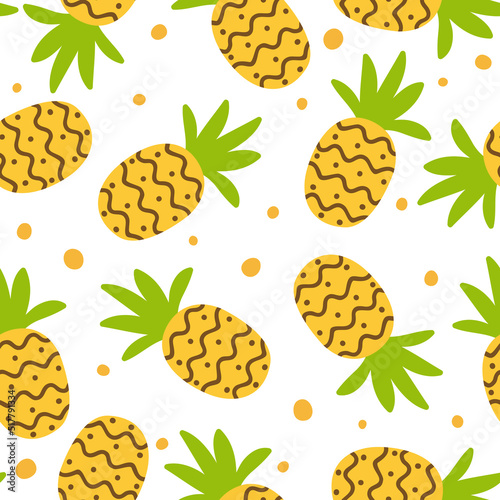 Fototapeta Naklejka Na Ścianę i Meble -  Seamless abstract pattern with pineapple. Tropical fruits texture. Vector illustration.