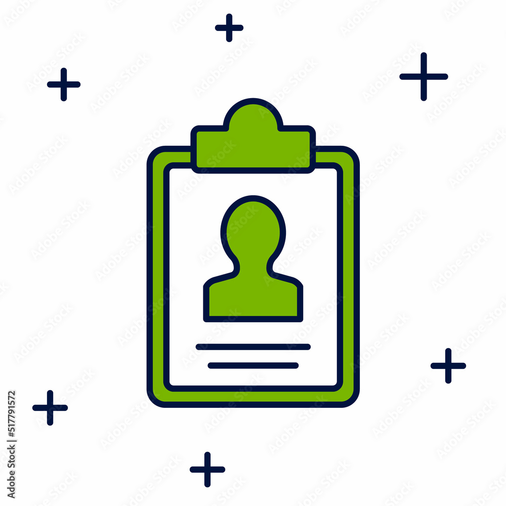Filled outline Clipboard with resume icon isolated on white background. CV application. Curriculum vitae, job application form with profile photo. Vector Filled outline Clipboard with resume icon isolated on white background. CV application. Curriculum vitae, job application form with profile photo. Vector