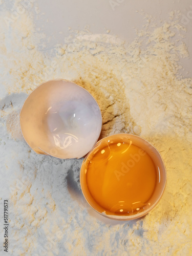 Egg, shell and white flour