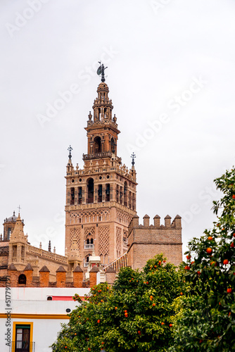 La Giralda is the bell tower of Seville Cathedral in Seville, Spain