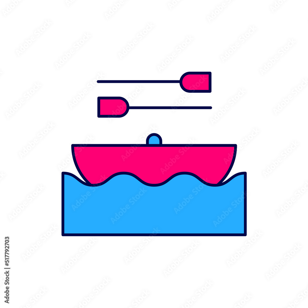 Obraz premium Filled outline Boat with oars icon isolated on white background. Water sports, extreme sports, holiday, vacation, team building. Vector