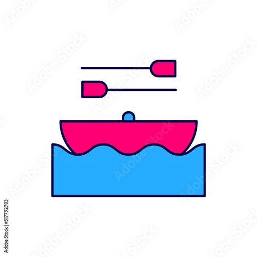 Filled outline Boat with oars icon isolated on white background. Water sports, extreme sports, holiday, vacation, team building. Vector