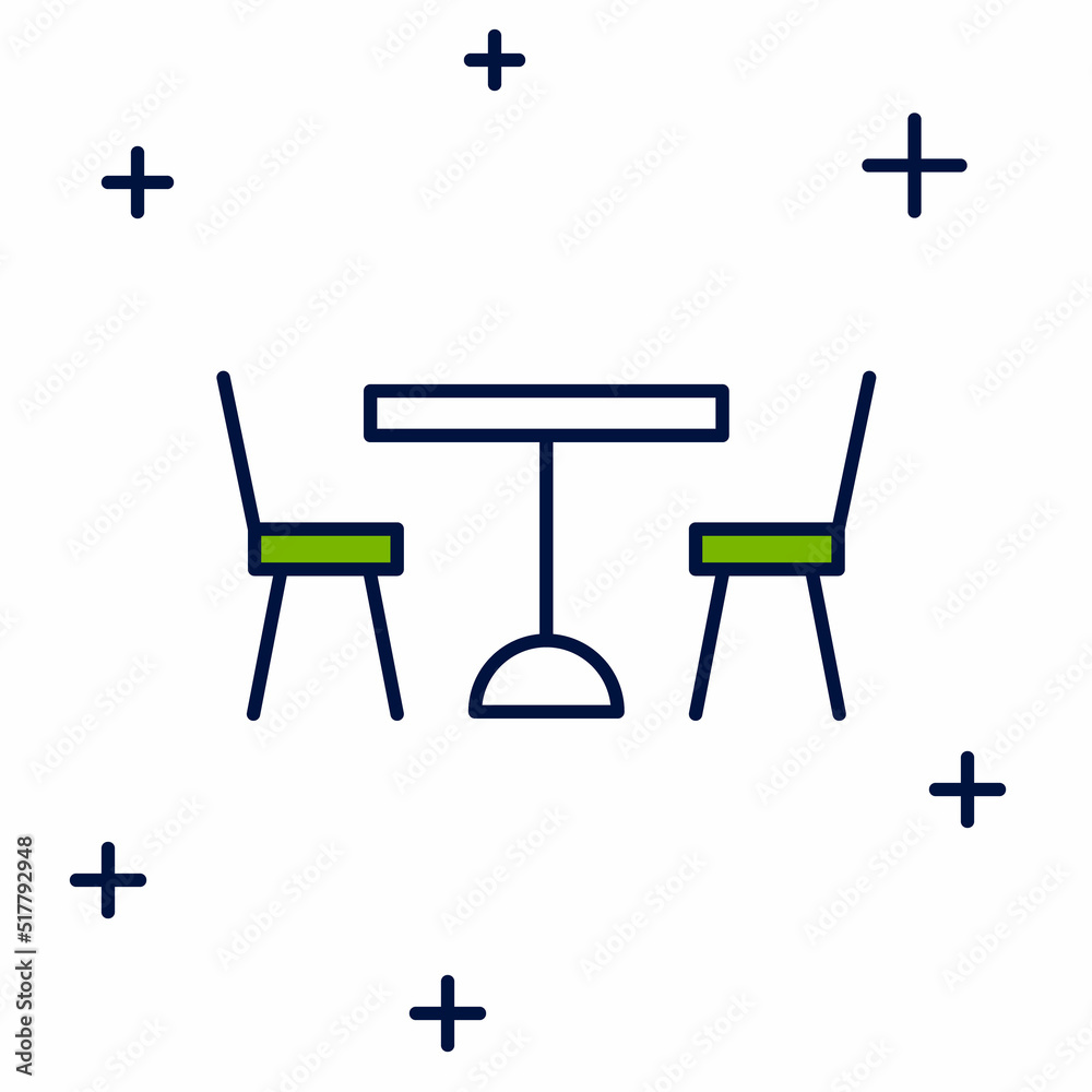 Filled outline Picnic table with chairs on either side of the table icon isolated on white background. Vector Filled outline Picnic table with chairs on either side of the table icon isolated on white background. Vector