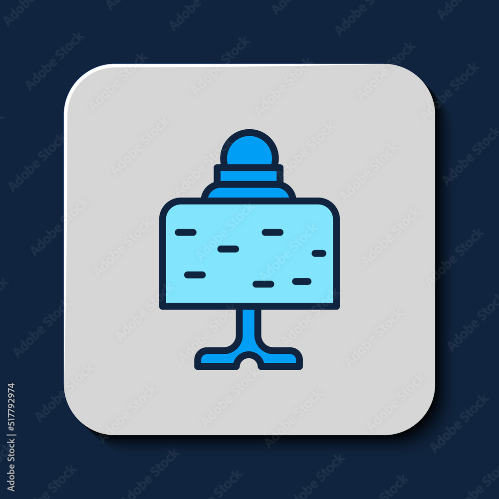 Filled outline Magic ball on table icon isolated on blue background. Crystal ball. Vector Filled outline Magic ball on table icon isolated on blue background. Crystal ball. Vector
