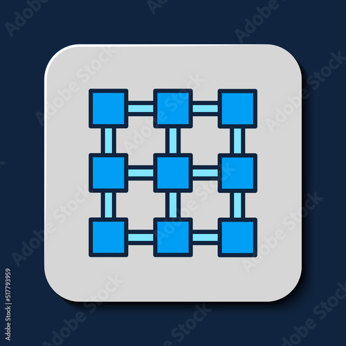 Filled outline Blockchain technology icon isolated on blue background. Cryptocurrency data. Abstract geometric block chain network technology business. Vector