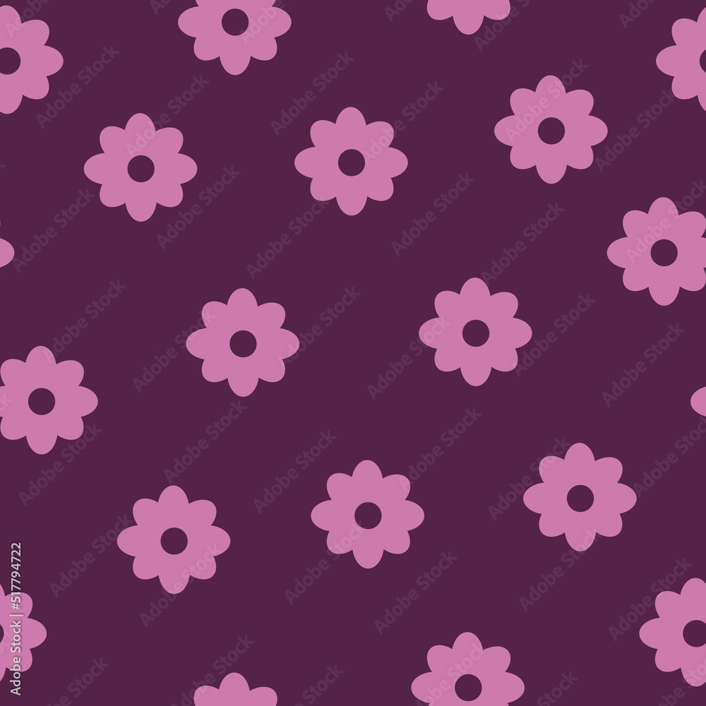 Seamless floral pattern with daisies on purple background