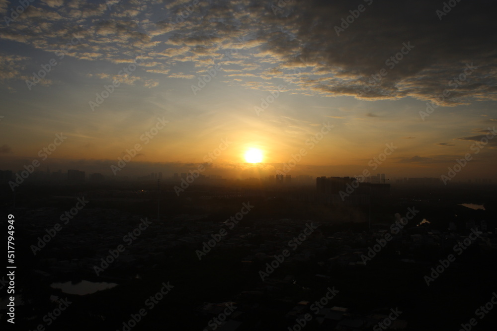 Sunrise scene from the rooftop at Ho Chi Minh City - Vietnam