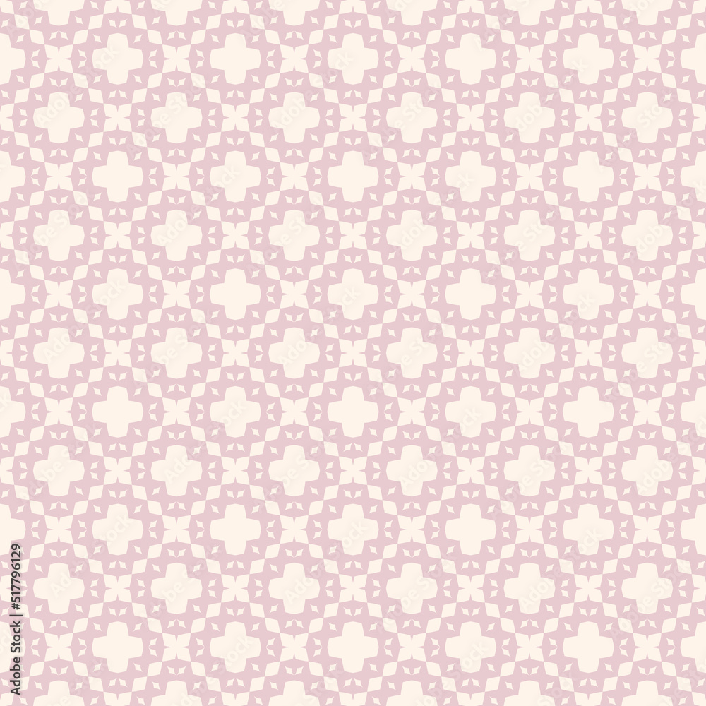 Vector geometric ornament in ethnic style. Abstract minimal seamless pattern with simple elements, floral shapes, grid, repeat tiles. Tribal background. Folk motif texture. Pink colored geo design Vector geometric ornament in ethnic style. Abstract minimal seamless pattern with simple elements, floral shapes, grid, repeat tiles. Tribal background. Folk motif texture. Pink colored geo design