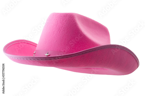 Print op canvas Pink cowboy hat isolated on white background with clipping path cutout concept f