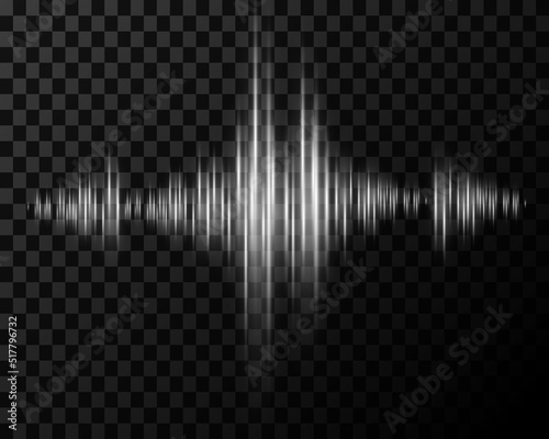 Vector sound waves. Abstract music pulse background. Wave graph of the audio track frequency and spectrum on a transparent background.